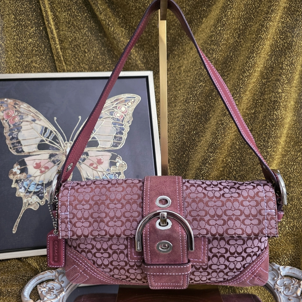 Coach 2005 Soho Mauve Suede Flap Shoulder Bag Y2k 3628
